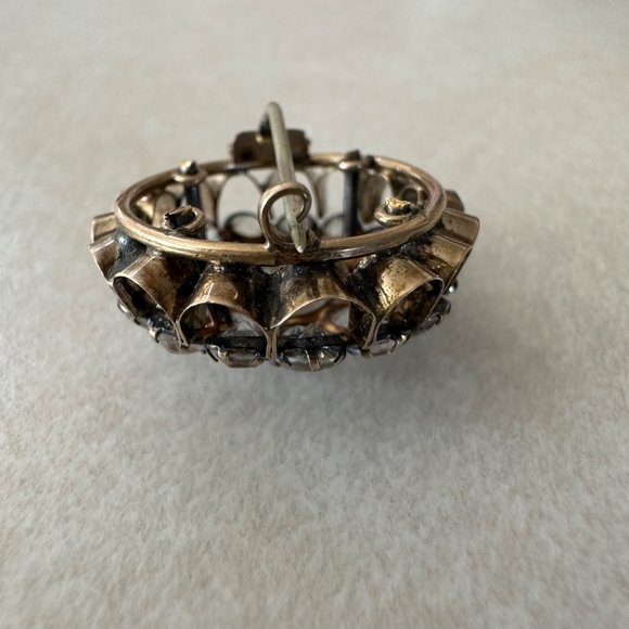 Antique Victorian sterling silver 9kt gold gilded diamond cut paste pin brooch - Picture 7 of 8